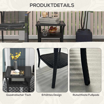 Outdoor Rattan Side Table, 50x50x45cm, Glass Top, 4 Seats