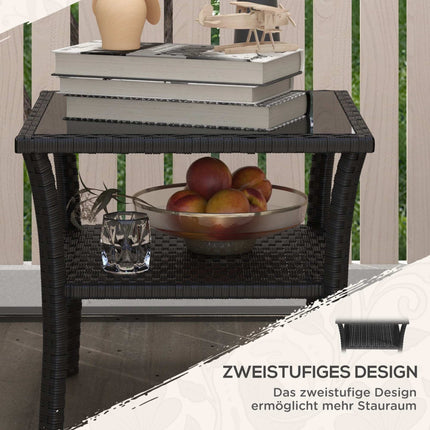 Outdoor Rattan Side Table, 50x50x45cm, Glass Top, 4 Seats