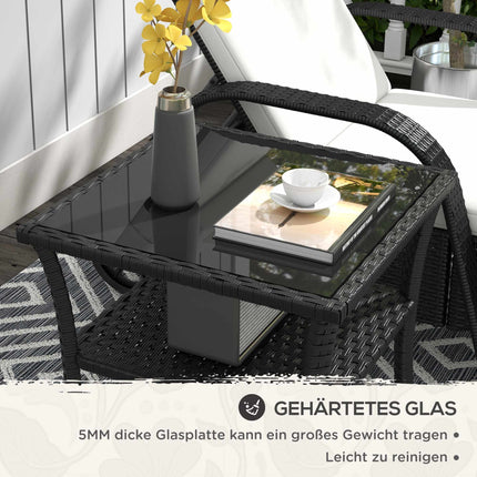 Outdoor Rattan Side Table, 50x50x45cm, Glass Top, 4 Seats