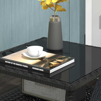 Outdoor Rattan Side Table, 50x50x45cm, Glass Top, 4 Seats