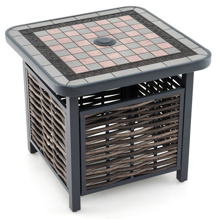 Outdoor Rattan Side Table with Resin Top & Umbrella Hole