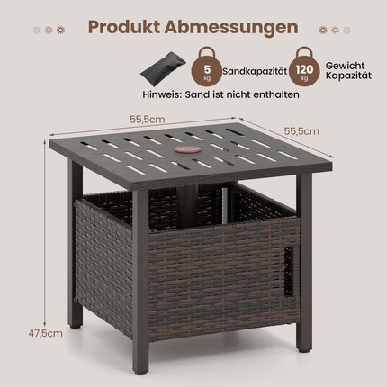Rattan-Beistelltisch für draußen mit Schirmloch, wetterfest