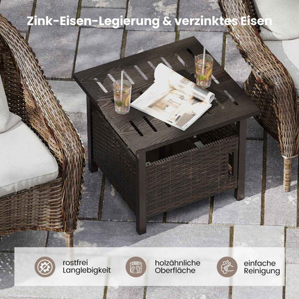 Rattan-Beistelltisch für draußen mit Schirmloch, wetterfest