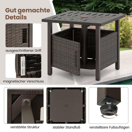 Rattan-Beistelltisch für draußen mit Schirmloch, wetterfest
