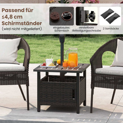 Rattan-Beistelltisch für draußen mit Schirmloch, wetterfest