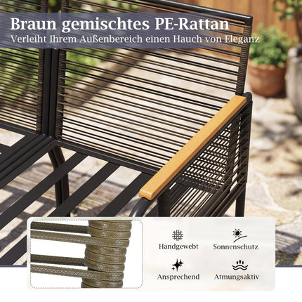 Garten-Rattan-Sofa-Set mit Kissen und Glastisch