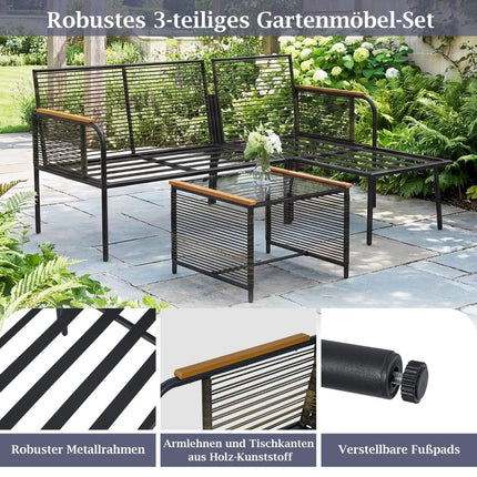 Garten-Rattan-Sofa-Set mit Kissen und Glastisch