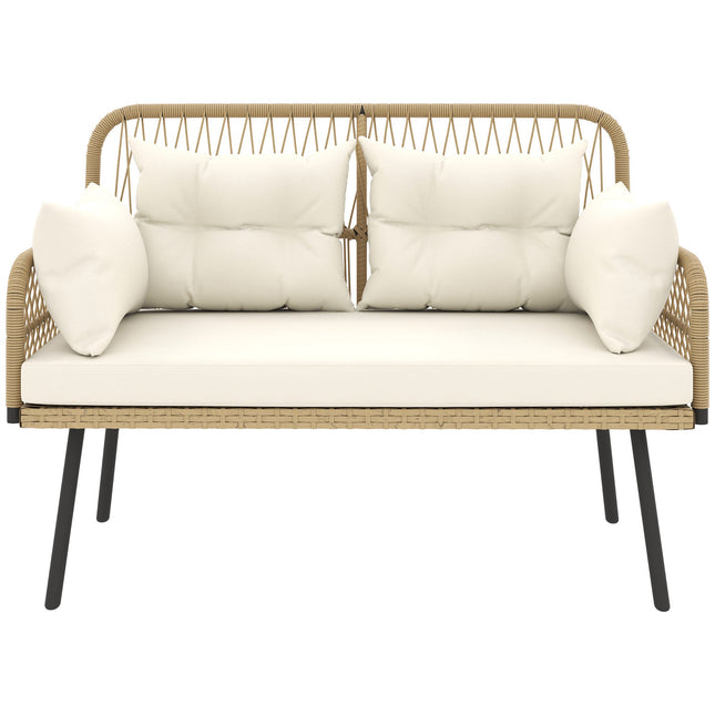 Outdoor-Rattan-Sofa mit Kissen, 2-Sitzer, 115x61x82 cm