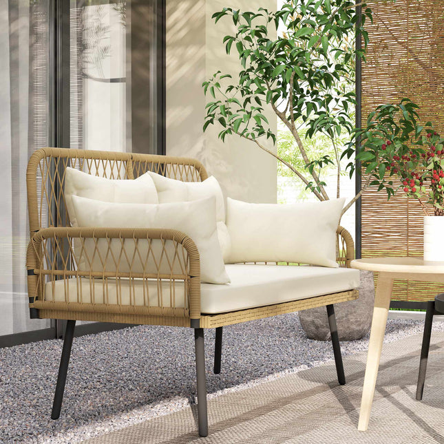 Outdoor-Rattan-Sofa mit Kissen, 2-Sitzer, 115x61x82 cm
