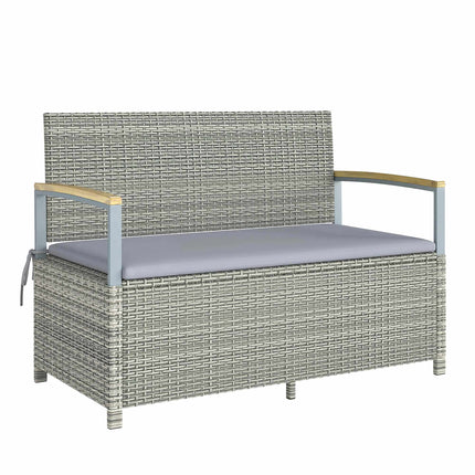 Rattan-Aufbewahrungsbank für draußen, 2-Sitzer, 170 L Fassungsvermögen