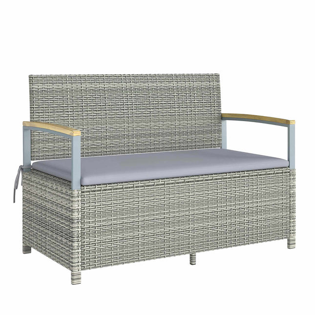 Rattan-Aufbewahrungsbank für draußen, 2-Sitzer, 170 L Fassungsvermögen