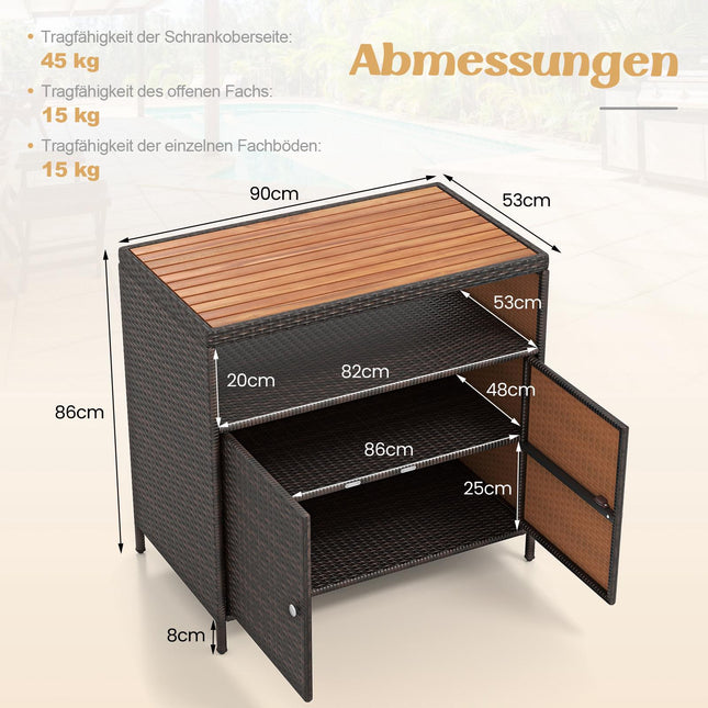 Outdoor-Rattan-Aufbewahrungsschrank mit Akazienholzplatte