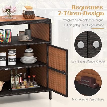 Outdoor-Rattan-Aufbewahrungsschrank mit Akazienholzplatte