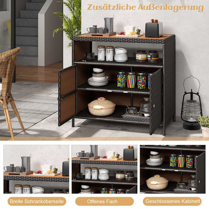 Outdoor-Rattan-Aufbewahrungsschrank mit Akazienholzplatte