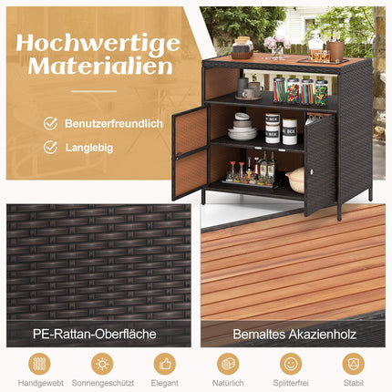 Outdoor-Rattan-Aufbewahrungsschrank mit Akazienholzplatte