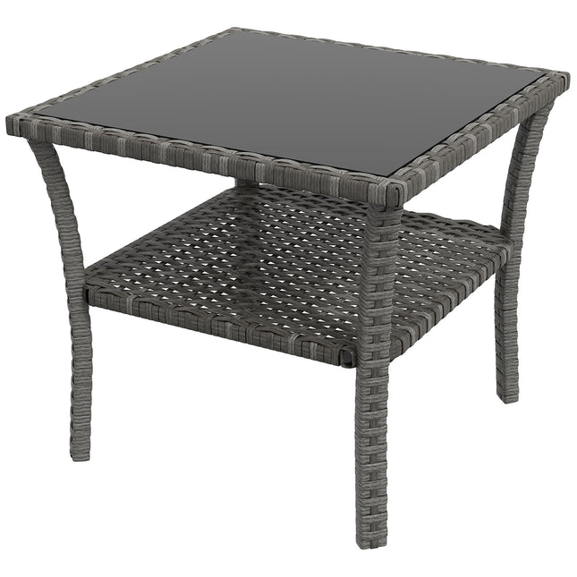 Gartentisch aus Polyrattan, 50x50x45cm, Glasplatte, wetterfest