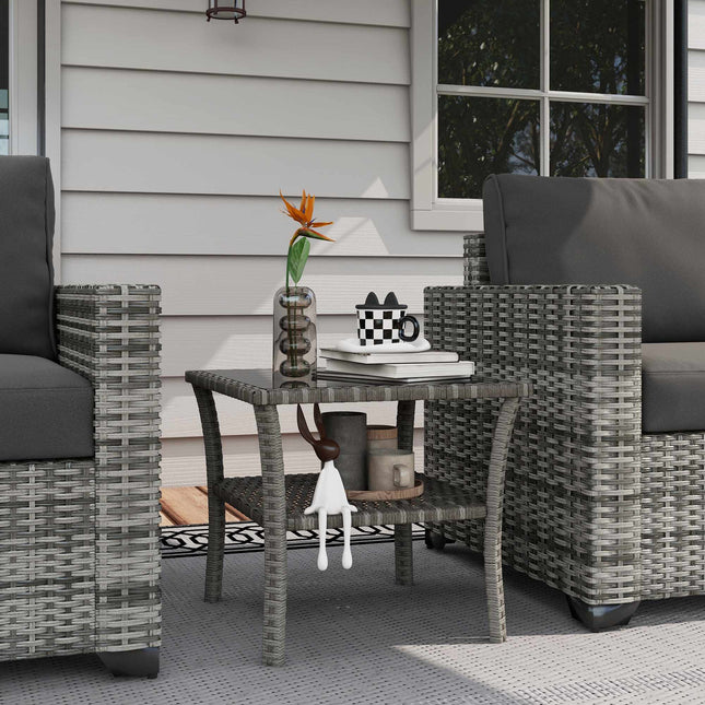 Gartentisch aus Polyrattan, 50x50x45cm, Glasplatte, wetterfest