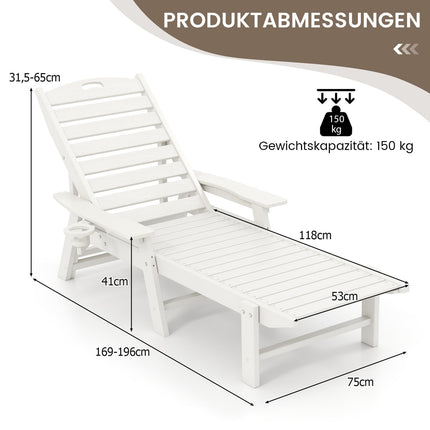 Gartenliege, HDPE, Verstellbare Rückenlehne, Weiß