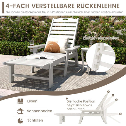 Gartenliege, HDPE, Verstellbare Rückenlehne, Weiß