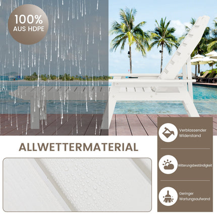 Gartenliege, HDPE, Verstellbare Rückenlehne, Weiß