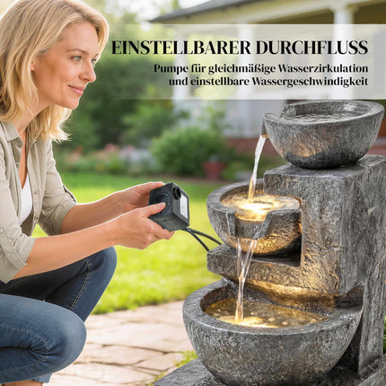 Outdoor Resin Fountain with Adjustable LED Lights, 3-Tier Design