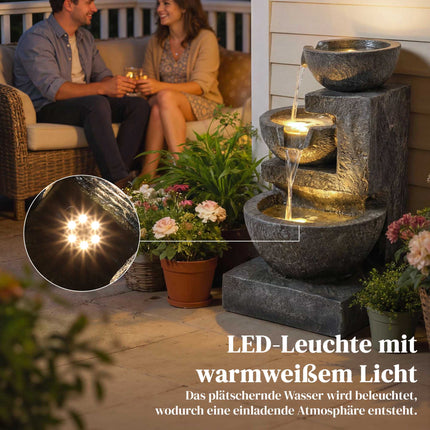 Outdoor Resin Fountain with Adjustable LED Lights, 3-Tier Design
