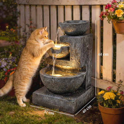 Outdoor Resin Fountain with Adjustable LED Lights, 3-Tier Design