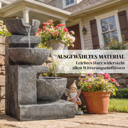 Outdoor Resin Fountain with Adjustable LED Lights, 3-Tier Design