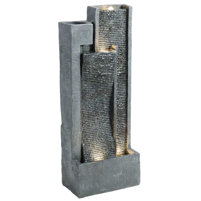 Gartenbrunnen aus Kunstharz mit Pflanzgefäß und LED-Beleuchtung