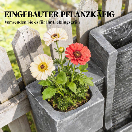 Gartenbrunnen aus Kunstharz mit Pflanzgefäß und LED-Beleuchtung