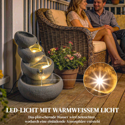 Outdoor Resin Water Fountain with LED Lights, 4-Tier