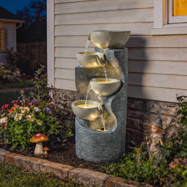 Outdoor-Harz-Springbrunnen mit LED-Beleuchtung, 80 cm