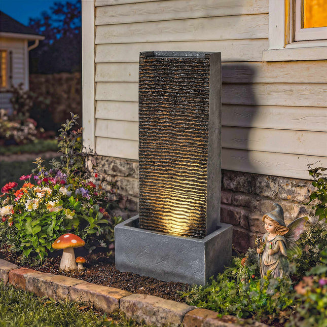 Outdoor-Harz-Springbrunnen mit LED-Beleuchtung, 80 cm