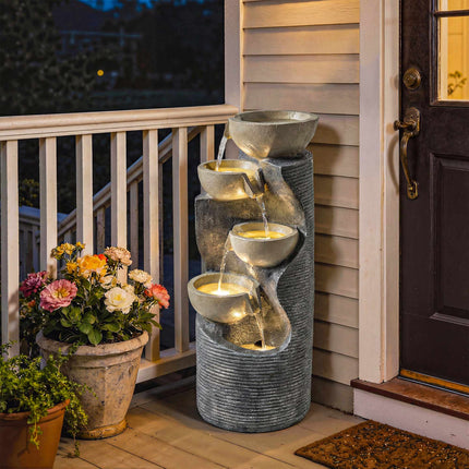 Outdoor Resin Water Fountain with LED Lights, 80 cm