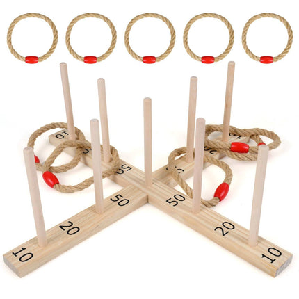 Outdoor Ring Toss Game with 5 Rope Rings, Solid Wood