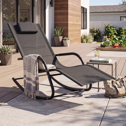 Outdoor Rocking Chair, Black, 160kg Capacity, Ergonomic Design