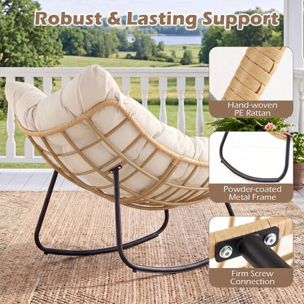 Outdoor-Schaukelstuhl, PE-Rattan, Kissen, 140 kg
