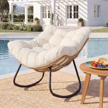 Outdoor-Schaukelstuhl, PE-Rattan, Kissen, 140 kg