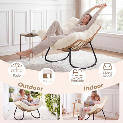 Outdoor-Schaukelstuhl, PE-Rattan, Kissen, 140 kg