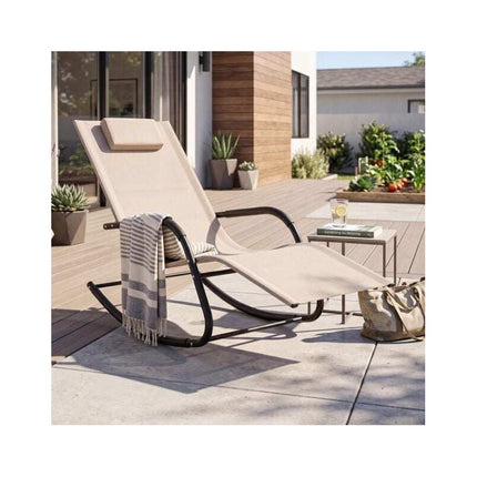 Outdoor Rocking Lounger with Removable Headrest, 160 kg Capacity, Beige