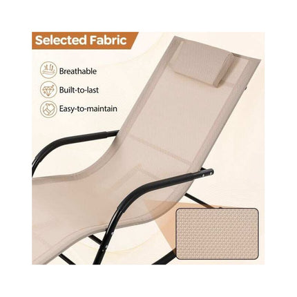 Outdoor Rocking Lounger with Removable Headrest, 160 kg Capacity, Beige