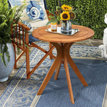 Outdoor Round Bistro Table, Solid Eucalyptus Wood 27.5 In