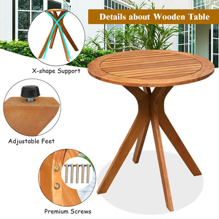 Outdoor Round Bistro Table, Solid Eucalyptus Wood 27.5 In