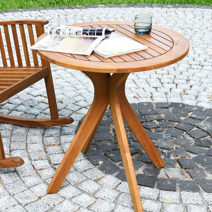 Outdoor Round Bistro Table, Solid Eucalyptus Wood 27.5 In