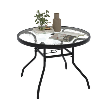 Outdoor Round Glass Table with Umbrella Hole, 70 cm