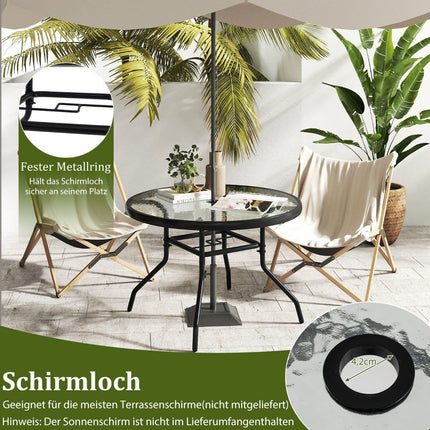Outdoor Round Glass Table with Umbrella Hole, 70 cm