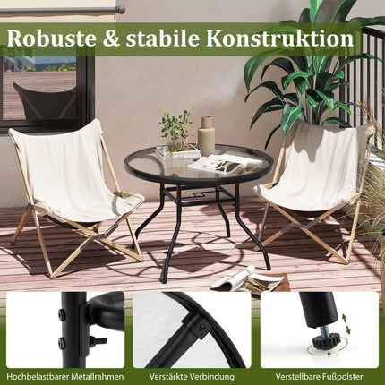 Outdoor Round Glass Table with Umbrella Hole, 70 cm
