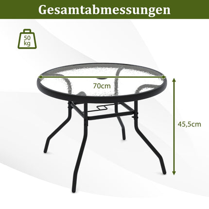 Outdoor Round Glass Table with Umbrella Hole, 70 cm