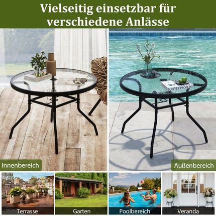 Outdoor Round Glass Table with Umbrella Hole, 70 cm