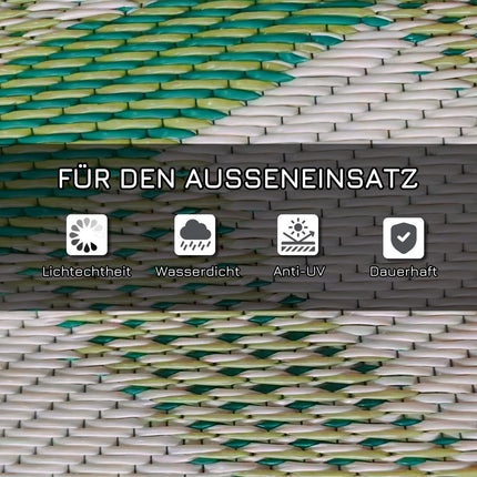Large Reversible Outdoor Rug - Water Repellent, Green, 365x274cm